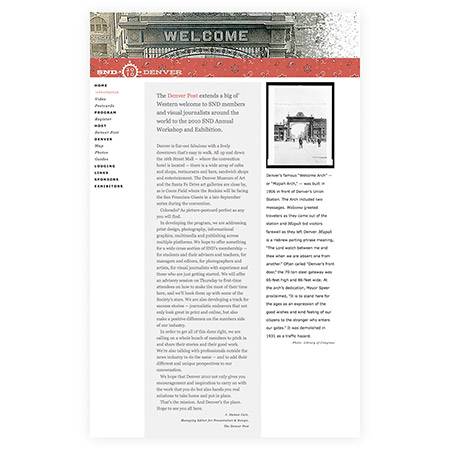 2010 SND (Society of News Design) Annual Workshop website welcome page